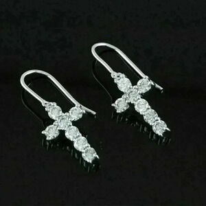 NEW Sterling Silver Diamond Cross Drop Earrings